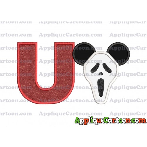 Scary Mickey Ears Applique Design With Alphabet U
