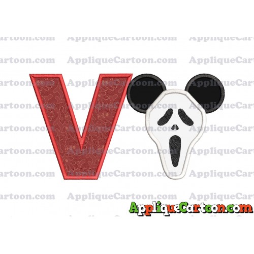 Scary Mickey Ears Applique Design With Alphabet V