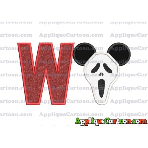 Scary Mickey Ears Applique Design With Alphabet W