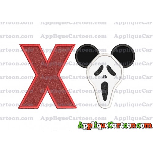 Scary Mickey Ears Applique Design With Alphabet X