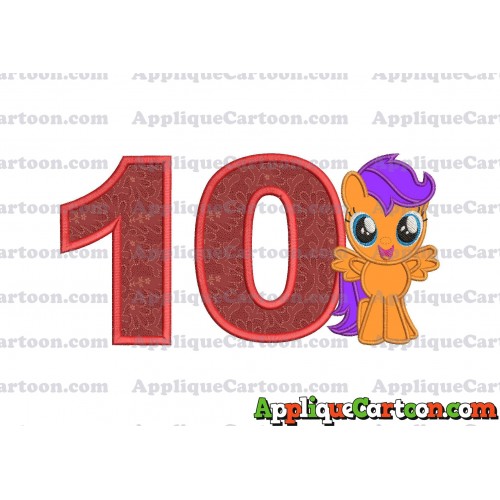 Scootaloo My Little Pony Applique Embroidery Design Birthday Number 10