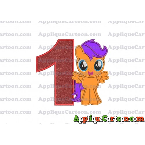 Scootaloo My Little Pony Applique Embroidery Design Birthday Number 1