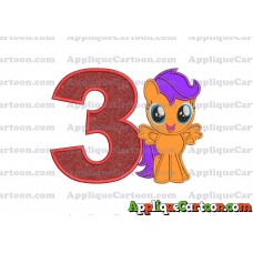 Scootaloo My Little Pony Applique Embroidery Design Birthday Number 3