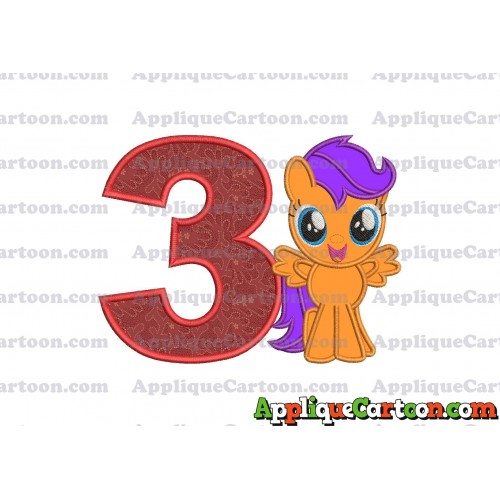 Scootaloo My Little Pony Applique Embroidery Design Birthday Number 3