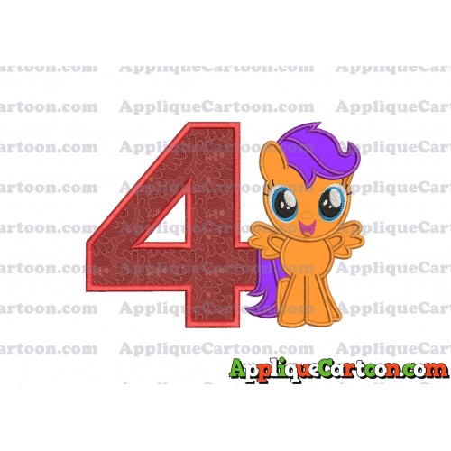 Scootaloo My Little Pony Applique Embroidery Design Birthday Number 4