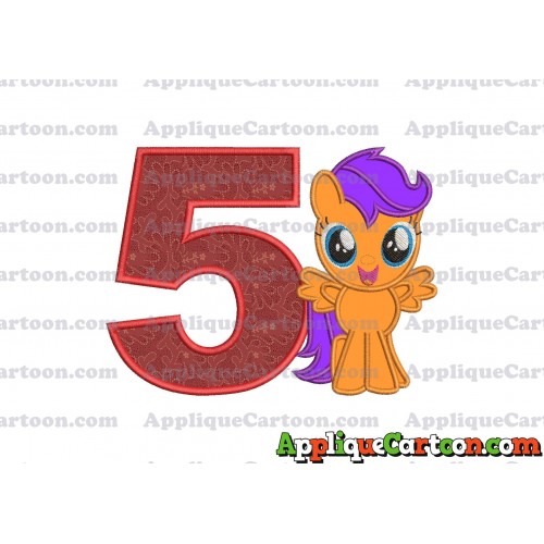 Scootaloo My Little Pony Applique Embroidery Design Birthday Number 5