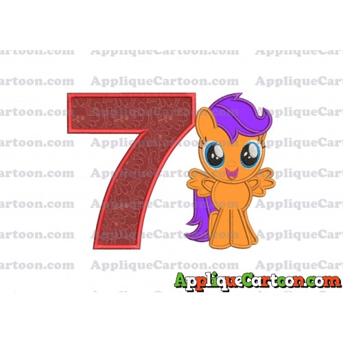 Scootaloo My Little Pony Applique Embroidery Design Birthday Number 7