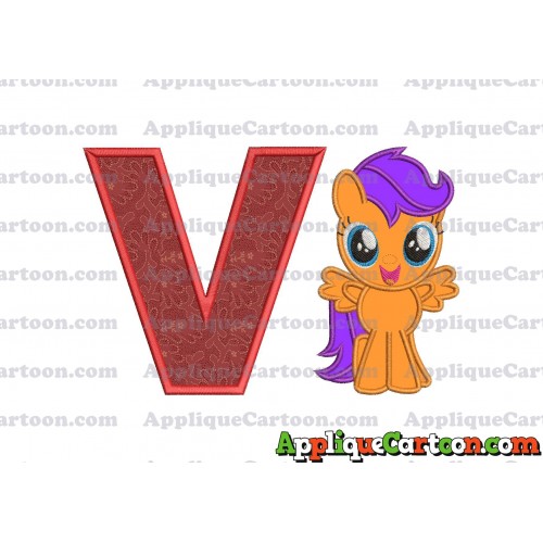 Scootaloo My Little Pony Applique Embroidery Design With Alphabet V