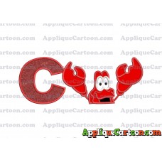 Sebastian Little Mermaid Head Applique Embroidery Design With Alphabet C