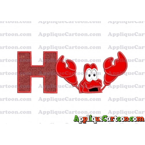 Sebastian Little Mermaid Head Applique Embroidery Design With Alphabet H