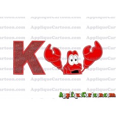 Sebastian Little Mermaid Head Applique Embroidery Design With Alphabet K