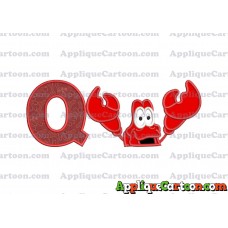 Sebastian Little Mermaid Head Applique Embroidery Design With Alphabet Q