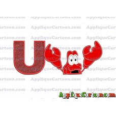 Sebastian Little Mermaid Head Applique Embroidery Design With Alphabet U