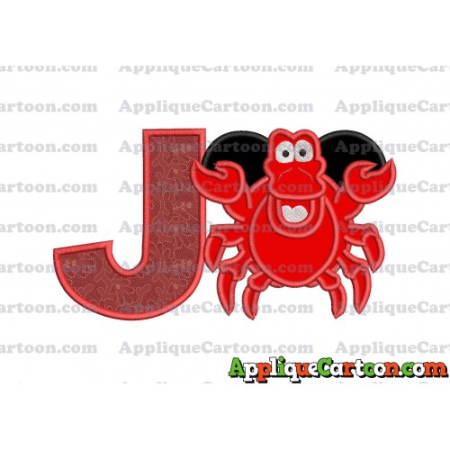 Sebastian The Little Mermaid Applique Embroidery Design With Alphabet J