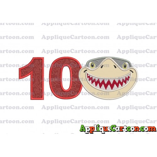Sharky Baby Shark Head Applique Embroidery Design Birthday Number 10