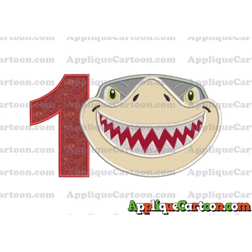 Sharky Baby Shark Head Applique Embroidery Design Birthday Number 1