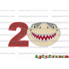 Sharky Baby Shark Head Applique Embroidery Design Birthday Number 2