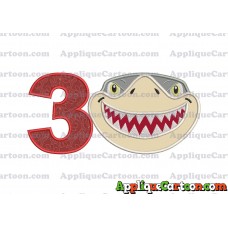 Sharky Baby Shark Head Applique Embroidery Design Birthday Number 3
