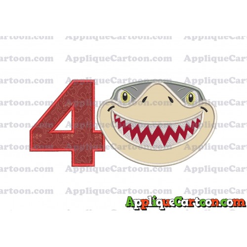 Sharky Baby Shark Head Applique Embroidery Design Birthday Number 4