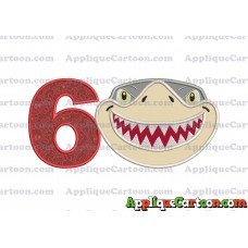 Sharky Baby Shark Head Applique Embroidery Design Birthday Number 6