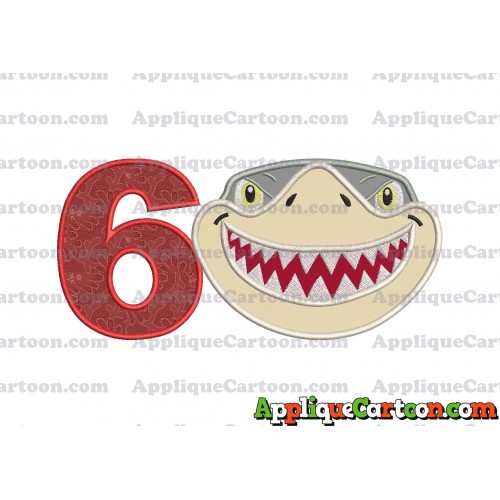 Sharky Baby Shark Head Applique Embroidery Design Birthday Number 6