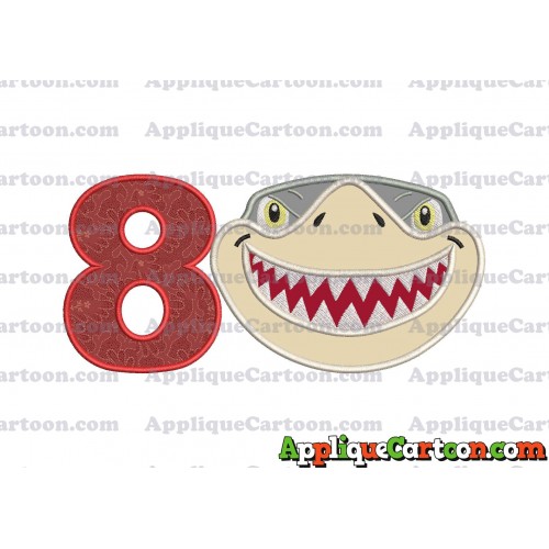 Sharky Baby Shark Head Applique Embroidery Design Birthday Number 8