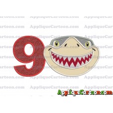 Sharky Baby Shark Head Applique Embroidery Design Birthday Number 9