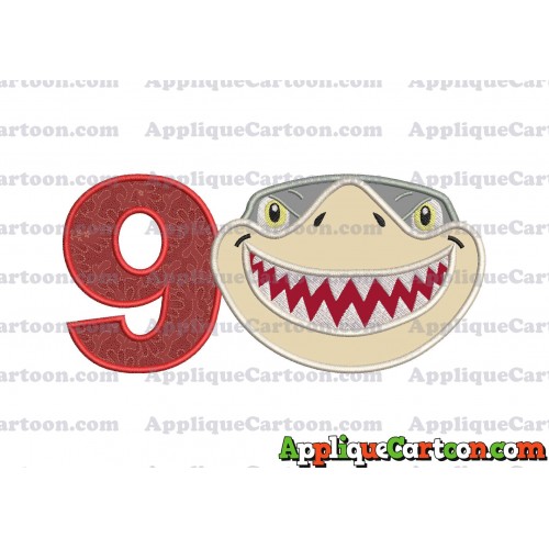 Sharky Baby Shark Head Applique Embroidery Design Birthday Number 9