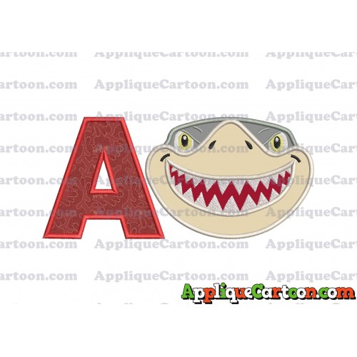 Sharky Baby Shark Head Applique Embroidery Design With Alphabet A