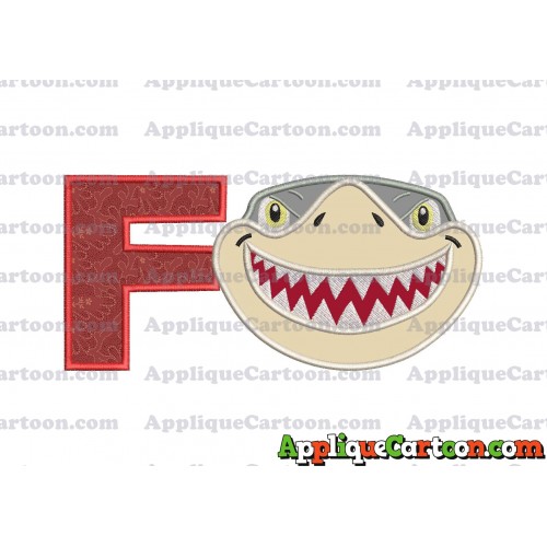 Sharky Baby Shark Head Applique Embroidery Design With Alphabet F