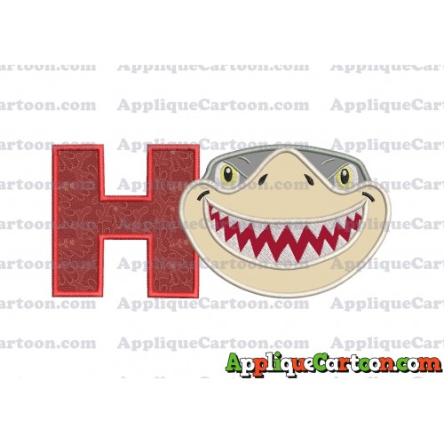 Sharky Baby Shark Head Applique Embroidery Design With Alphabet H