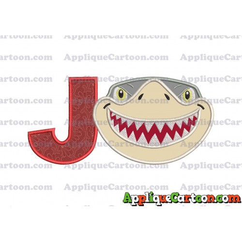 Sharky Baby Shark Head Applique Embroidery Design With Alphabet J