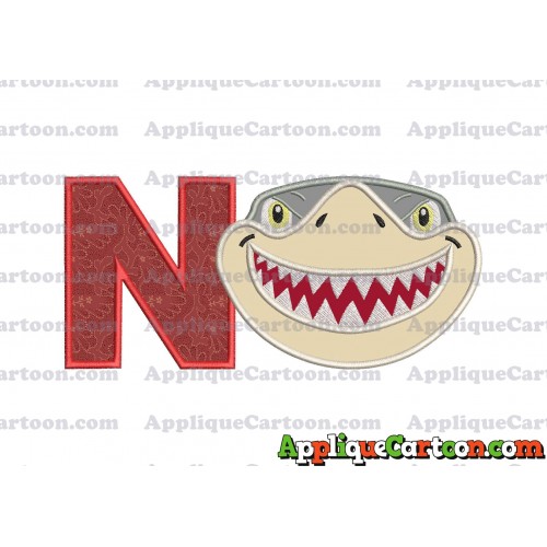 Sharky Baby Shark Head Applique Embroidery Design With Alphabet N
