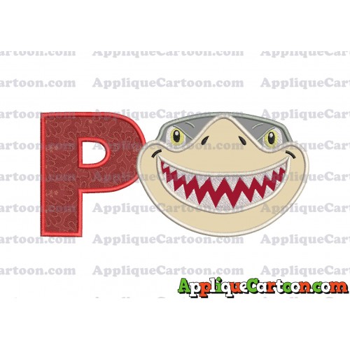 Sharky Baby Shark Head Applique Embroidery Design With Alphabet P
