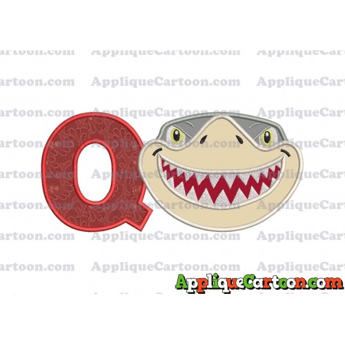 Sharky Baby Shark Head Applique Embroidery Design With Alphabet Q