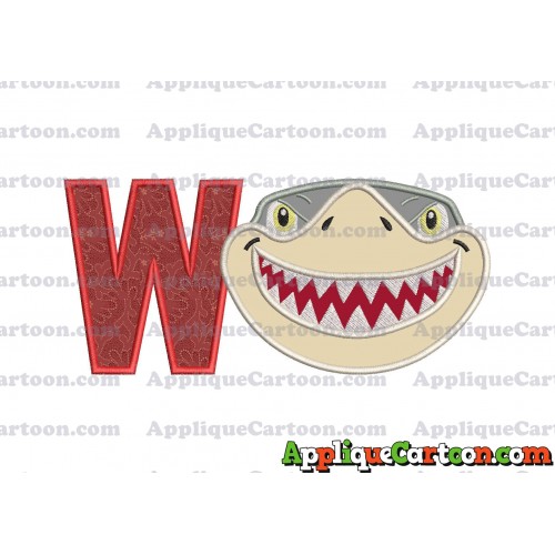 Sharky Baby Shark Head Applique Embroidery Design With Alphabet W
