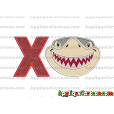 Sharky Baby Shark Head Applique Embroidery Design With Alphabet X
