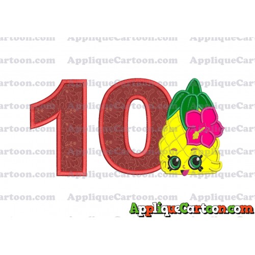 Shopkins Pineapple Head Applique Embroidery Design Birthday Number 10