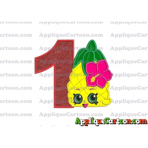 Shopkins Pineapple Head Applique Embroidery Design Birthday Number 1