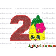 Shopkins Pineapple Head Applique Embroidery Design Birthday Number 2