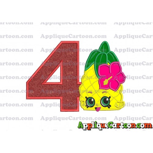 Shopkins Pineapple Head Applique Embroidery Design Birthday Number 4