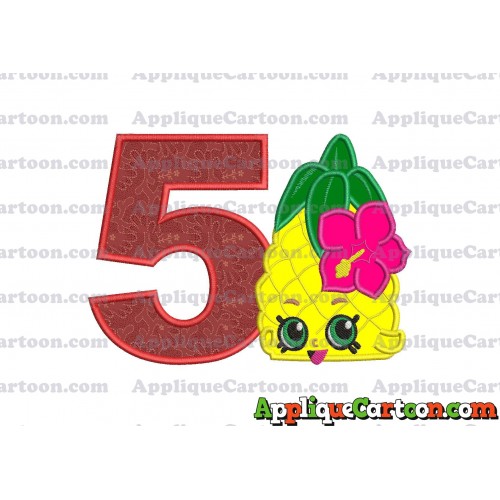 Shopkins Pineapple Head Applique Embroidery Design Birthday Number 5