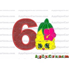 Shopkins Pineapple Head Applique Embroidery Design Birthday Number 6