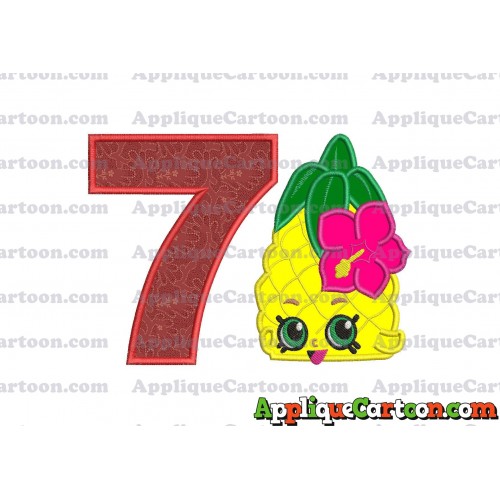 Shopkins Pineapple Head Applique Embroidery Design Birthday Number 7