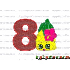 Shopkins Pineapple Head Applique Embroidery Design Birthday Number 8