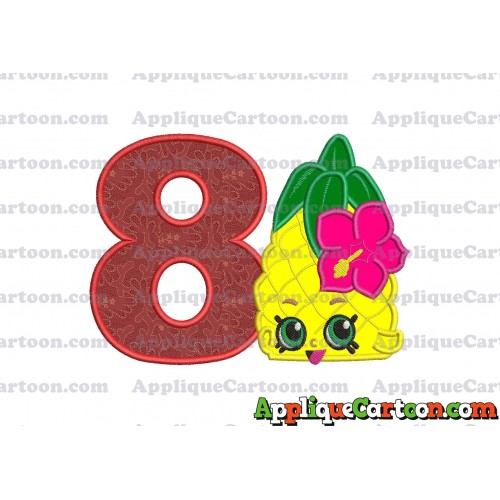 Shopkins Pineapple Head Applique Embroidery Design Birthday Number 8