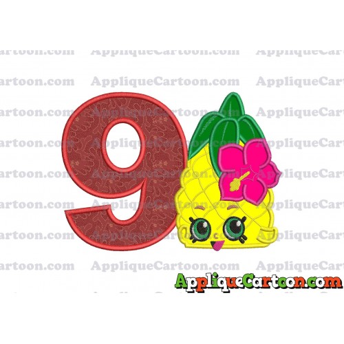 Shopkins Pineapple Head Applique Embroidery Design Birthday Number 9