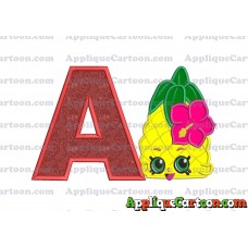 Shopkins Pineapple Head Applique Embroidery Design With Alphabet A