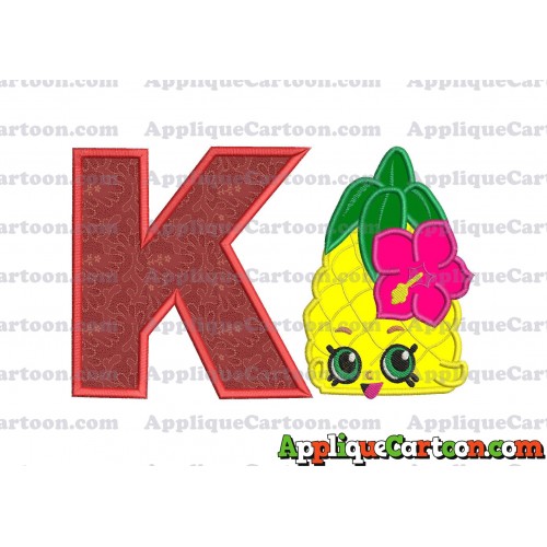 Shopkins Pineapple Head Applique Embroidery Design With Alphabet K