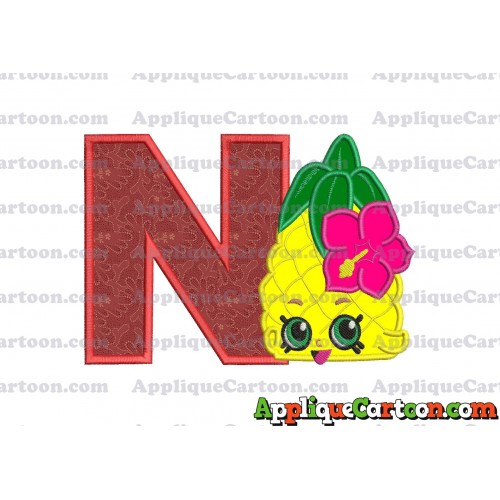 Shopkins Pineapple Head Applique Embroidery Design With Alphabet N
